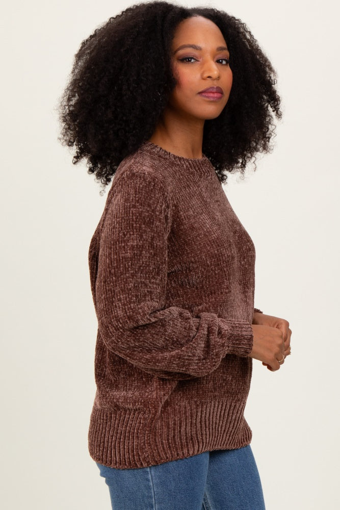 Brown Chenille Knit Sweater