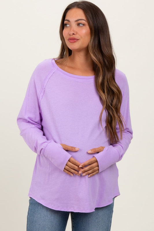 Lavender Heather Exposed Seam Long Sleeve Maternity Top