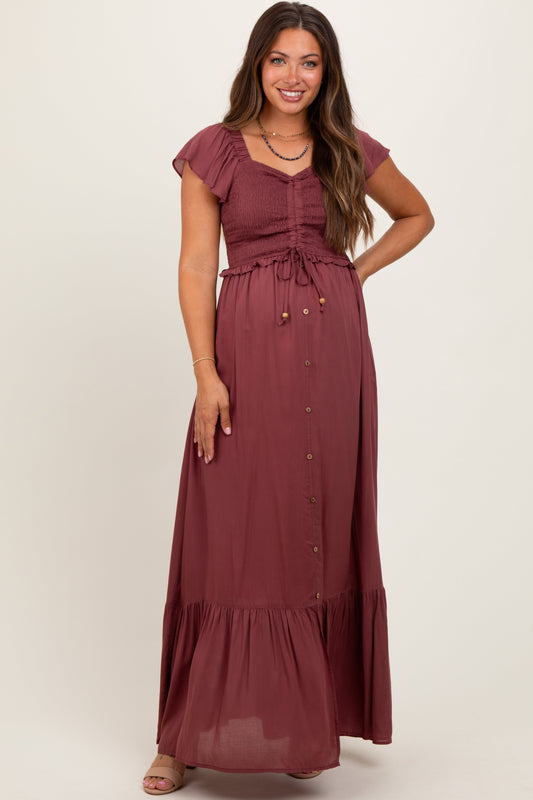 Burgundy Smocked Top Woven Maternity Maxi Dress