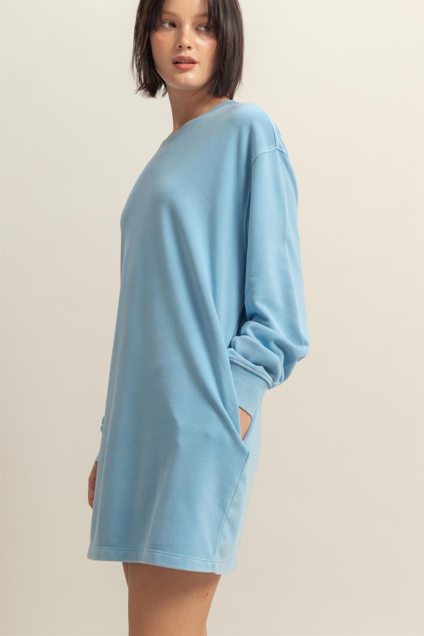 Blue Long Sleeve Oversized Sweatshirt Mini Dress