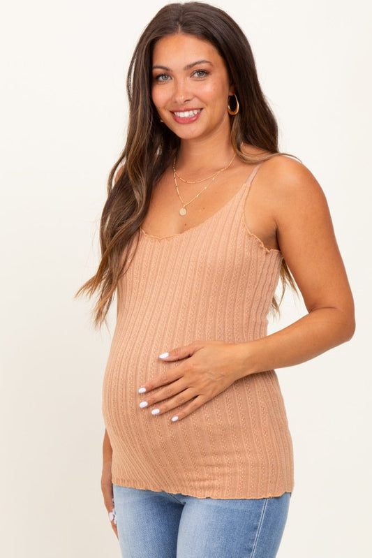 Camel Textured Knit Maternity Tank Top
