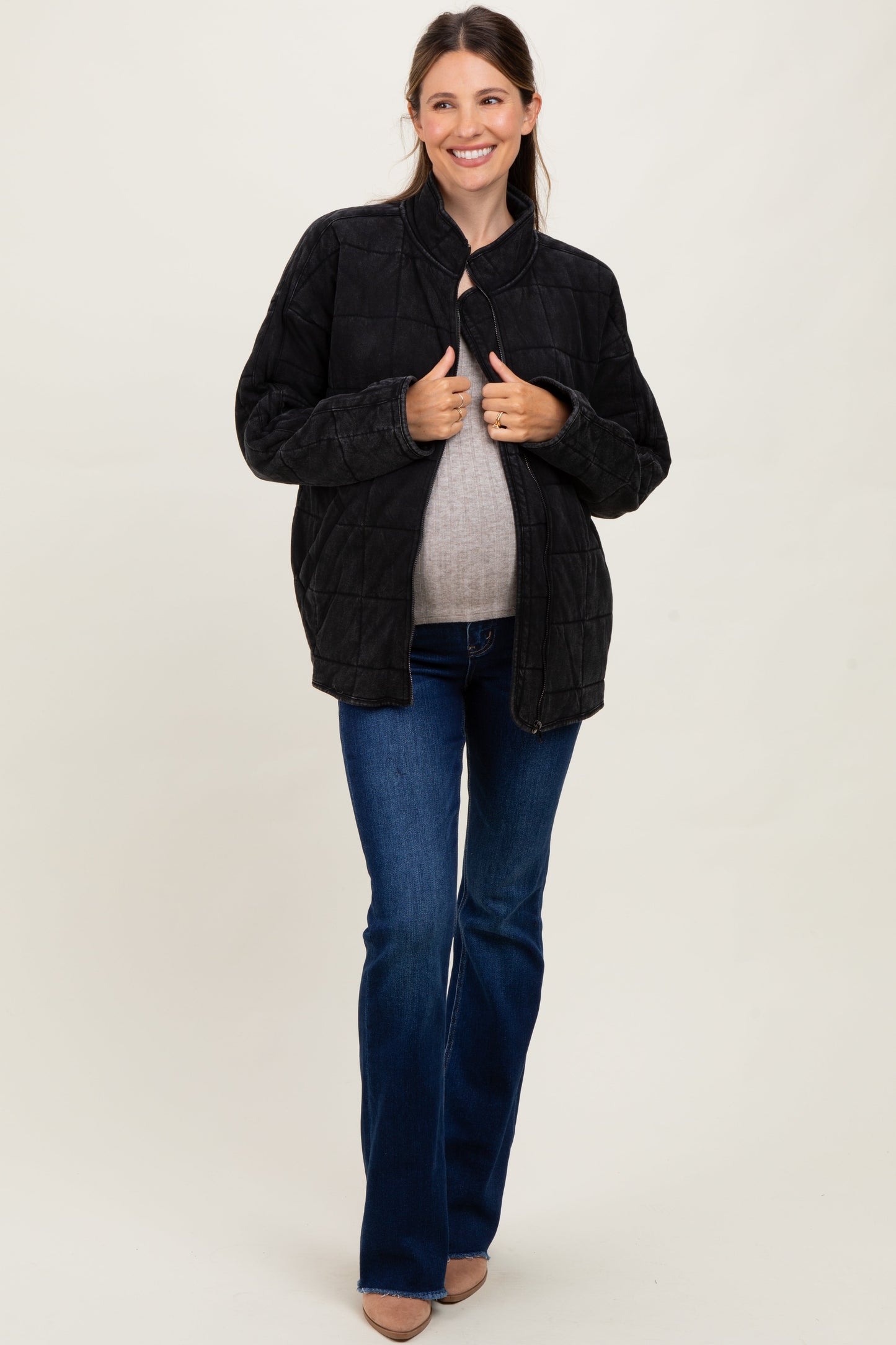 Black Quilted Oversized Maternity Jacket
