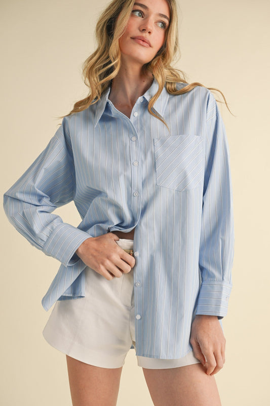 Light Blue Striped Button Down Oversized Shirt