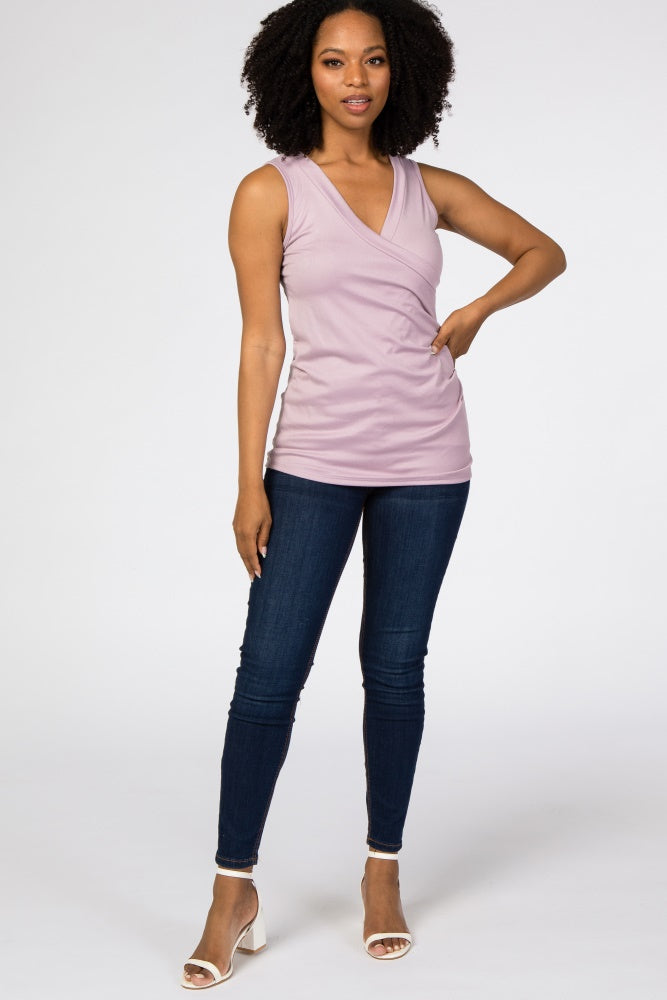 Lavender Crossover Ruched Nursing Tank
