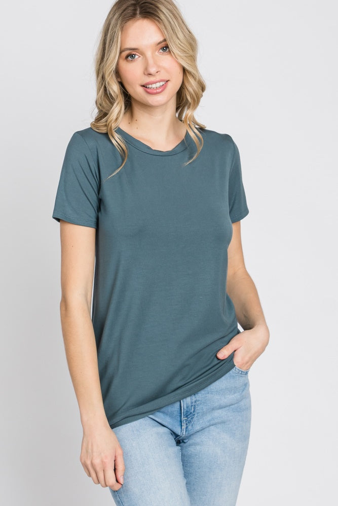 Blue Basic Short Sleeve Top