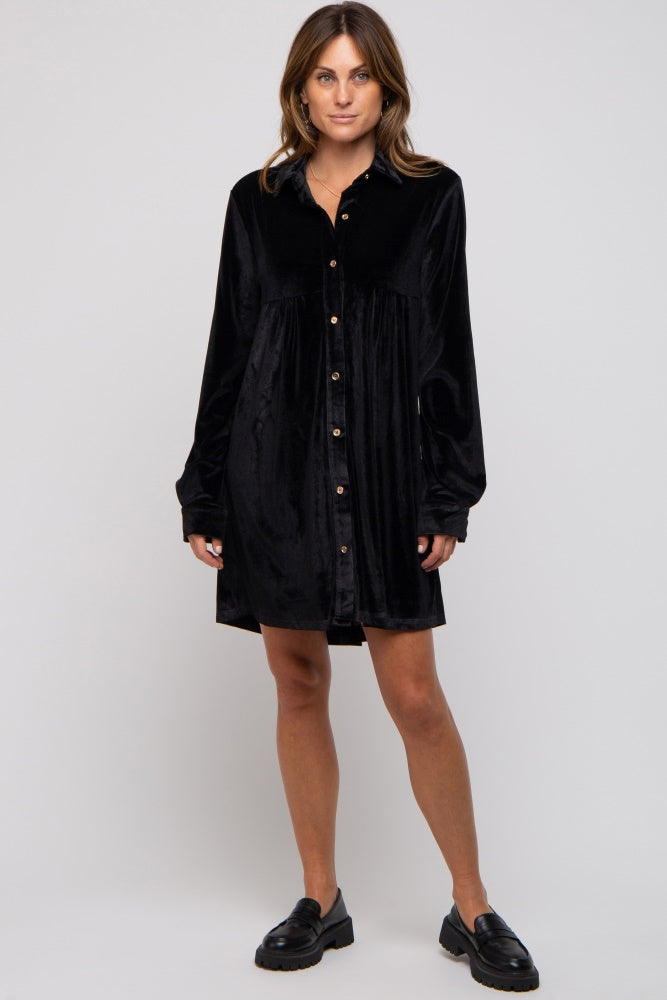 Black Velvet Button Down Dress