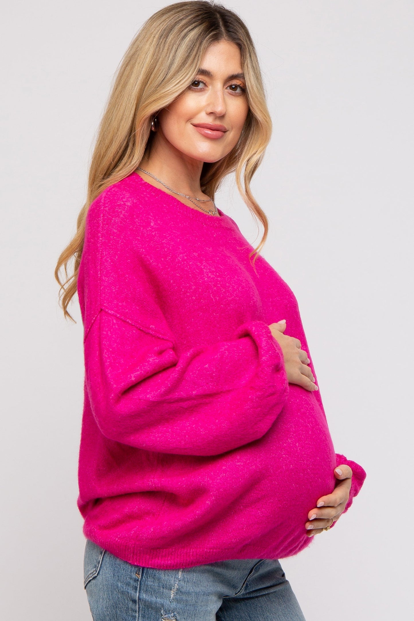 Fuchsia Basic Drop Shoulder Maternity Sweater