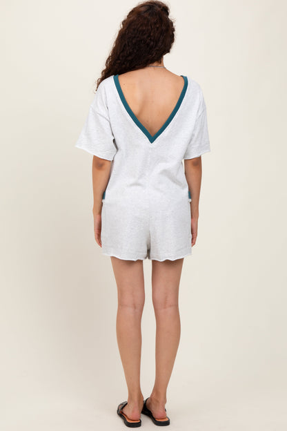 Heather Grey Cotton Terry Contrast Band Short Romper