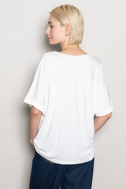 White Oversized V-Neck Front Pocket T-Shirt