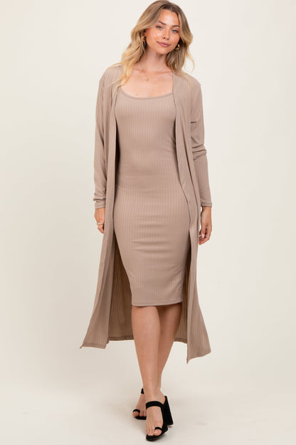 Cream Ribbed Cardigan 2 Piece Set
