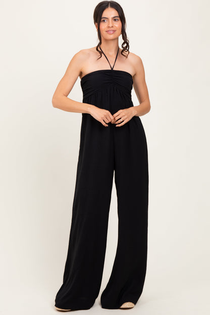 Black Halter Neck Wide Leg Jumpsuit