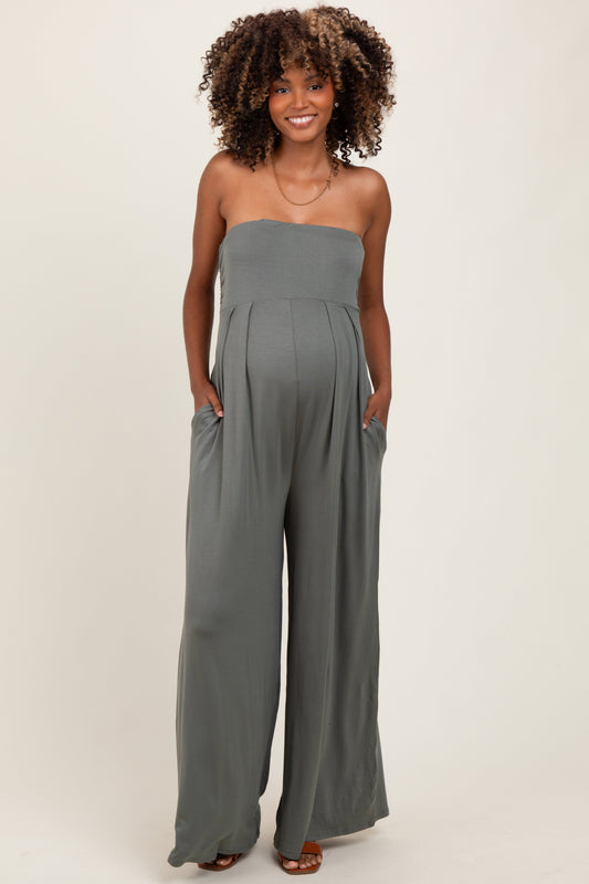 Olive Wide Leg Maternity Jumpsuit
