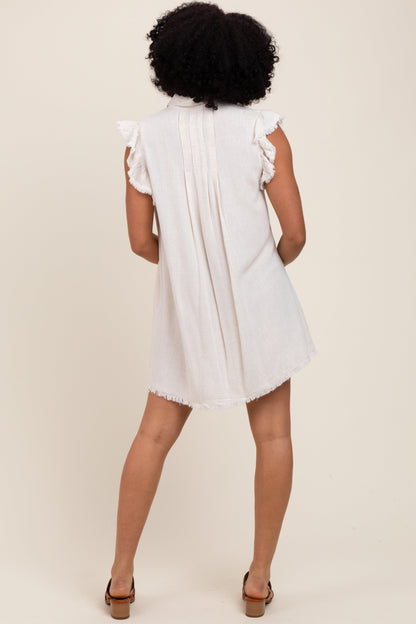 Beige Fringe Detail Ruffle Sleeve Shirt Dress