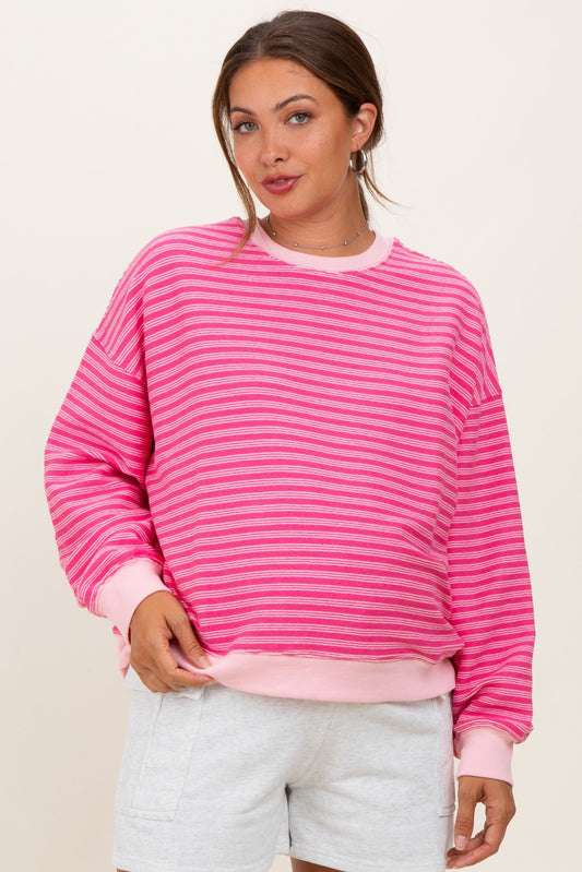 Pink Striped Knit Relaxed Fit Maternity Pullover