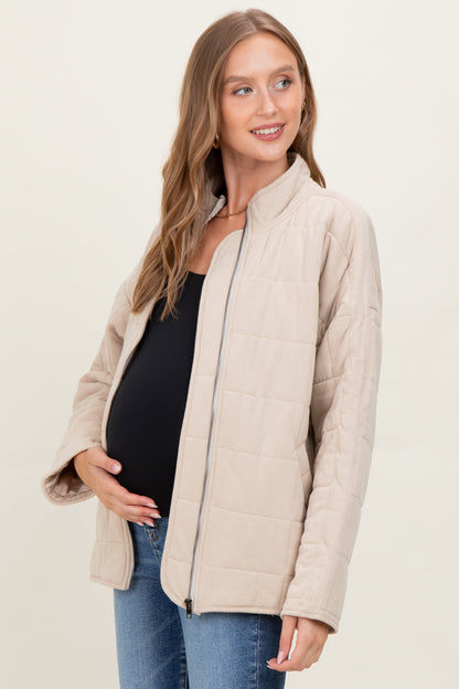 Cream Quilted Oversized Maternity Jacket