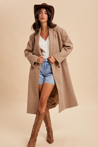 Beige Felted Double Breasted Lapel Duster Coat