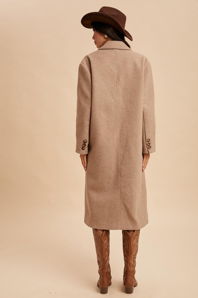 Beige Felted Double Breasted Lapel Duster Coat