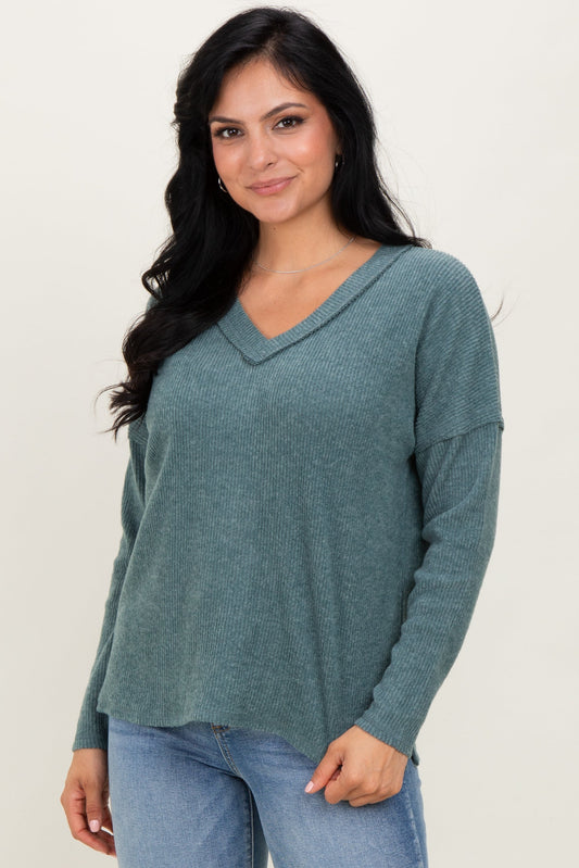 Ash Jade Ribbed V-Neck Long Sleeve Top
