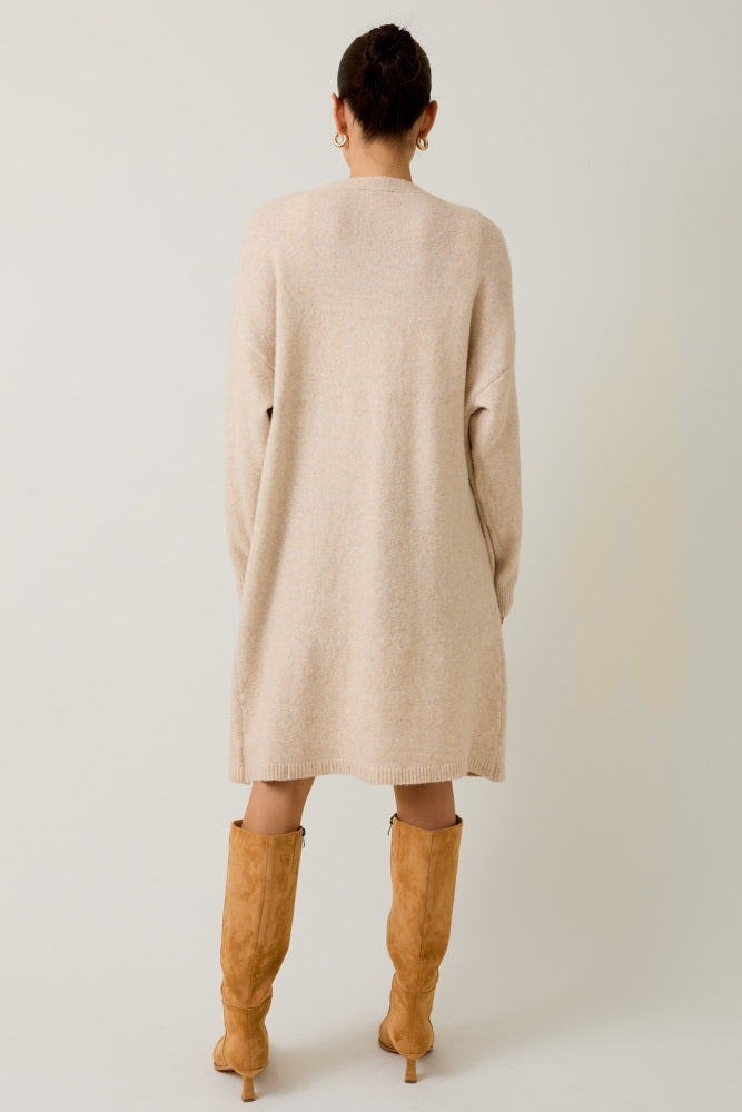 Cream Brushed Knit Open Long Cardigan