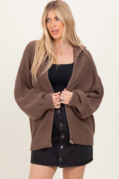 Light Mocha Oversized Zip Up Maternity Cardigan