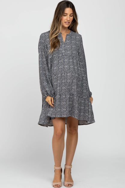 Charcoal Printed Tiered Maternity Dress