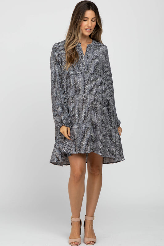 Charcoal Printed Tiered Maternity Dress