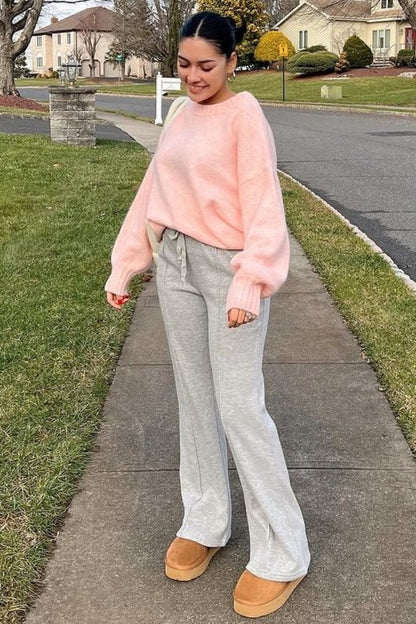 Pink Ribbed Cuff Sweater