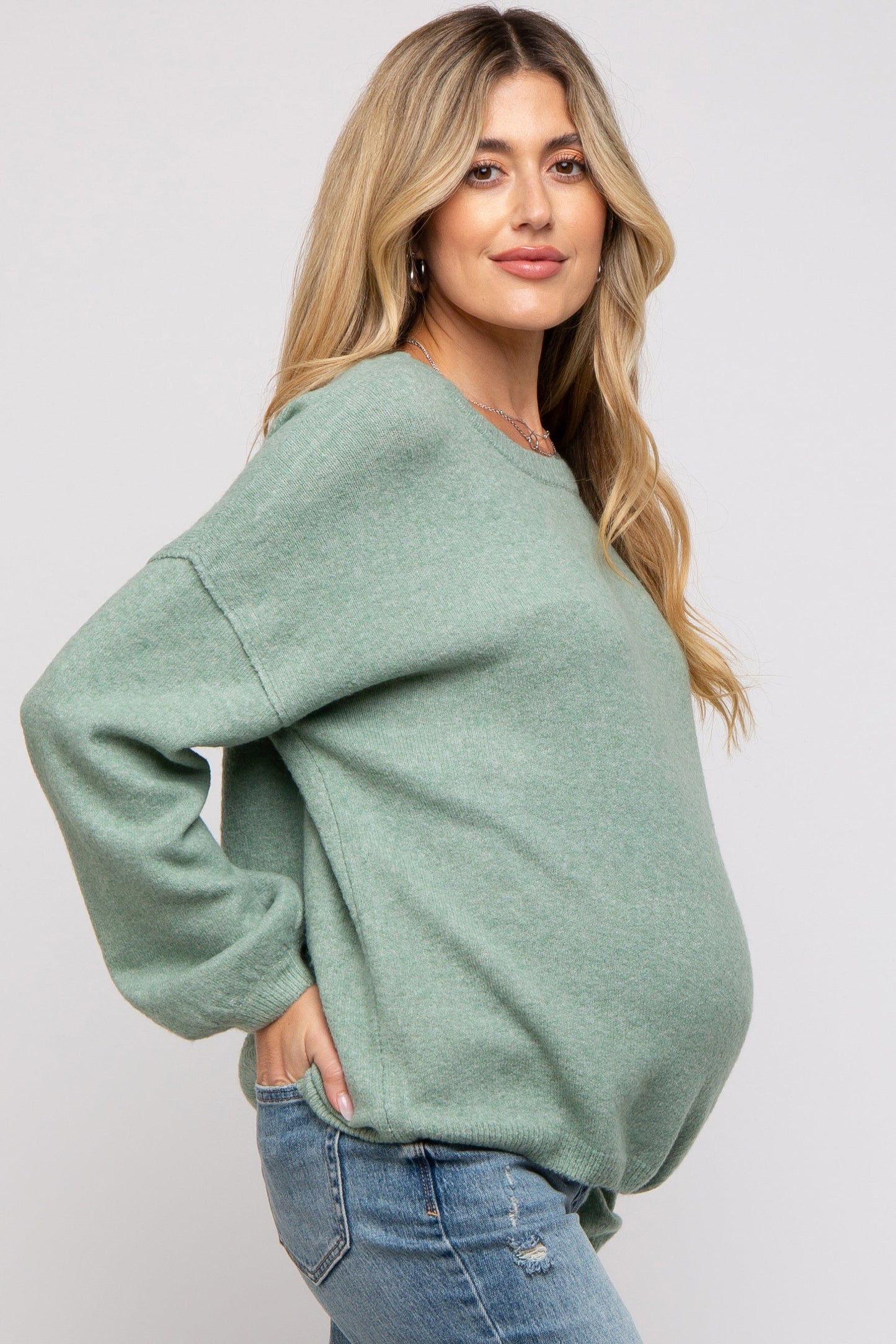 Mint Green Basic Drop Shoulder Maternity Sweater