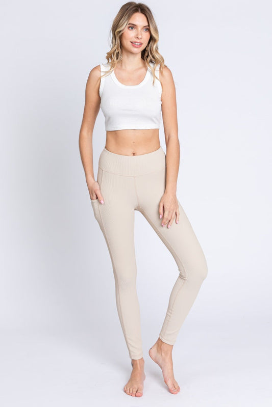 Beige Ribbed Active Leggings
