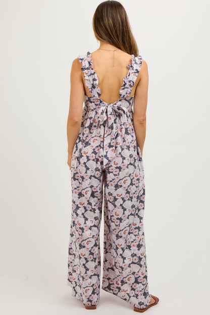Charcoal Floral Sleeveless Tie Back Maternity Jumpsuit