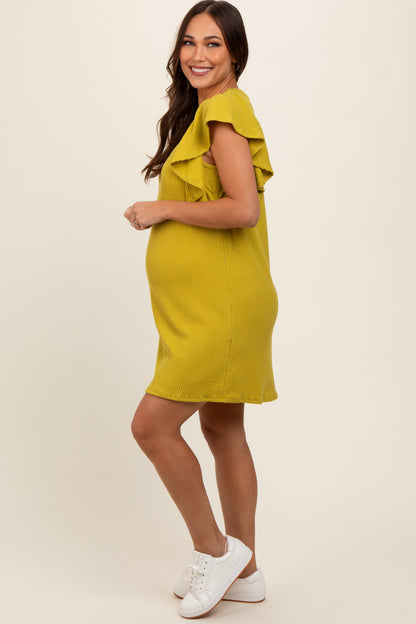 Lime Ribbed Ruffle Sleeve Maternity Dress